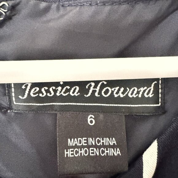Jessica Howard Navy And White Dress Size 6 Yellow Bow At Waist Zip Closure - Picture 6 of 11